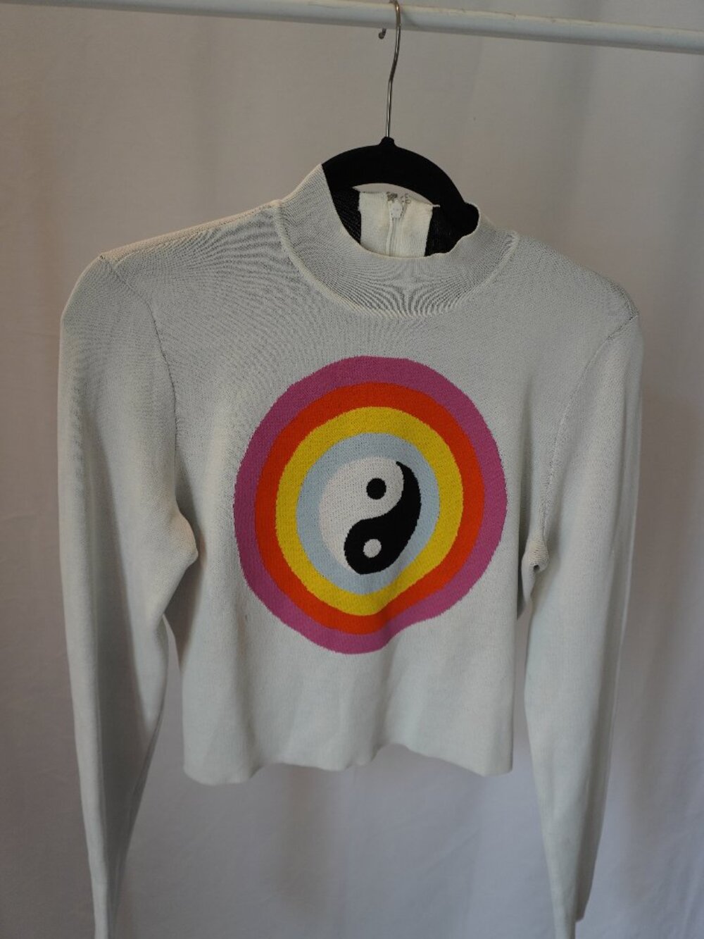 STAUD Ivory Rainbow Yin Yang Graphic Zip Sweater